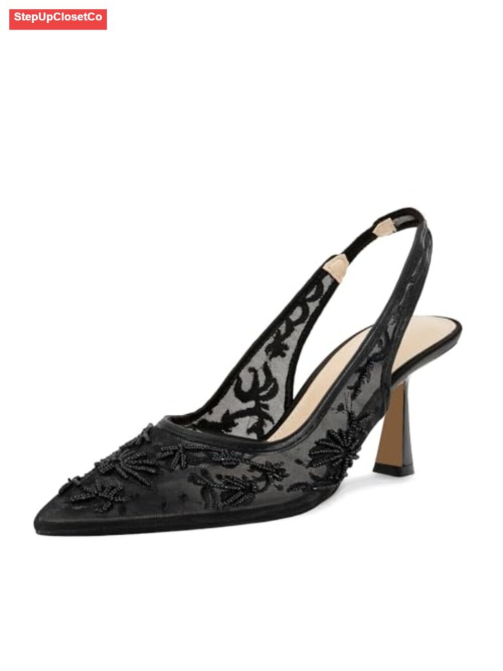Lace Mesh Slingback Kitten Heels Pointed Toe Bridal Pumps Wedding Shoes
